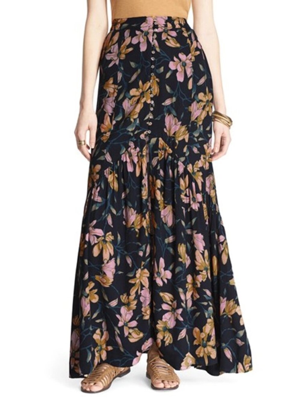 Free People Smooth Sailing Maxi Skirt in Onyx Combo